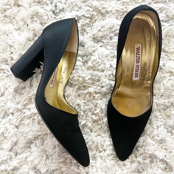 Walter Steiger Vintage Satin Heels Black - Size 7 - Picture 5 of 10